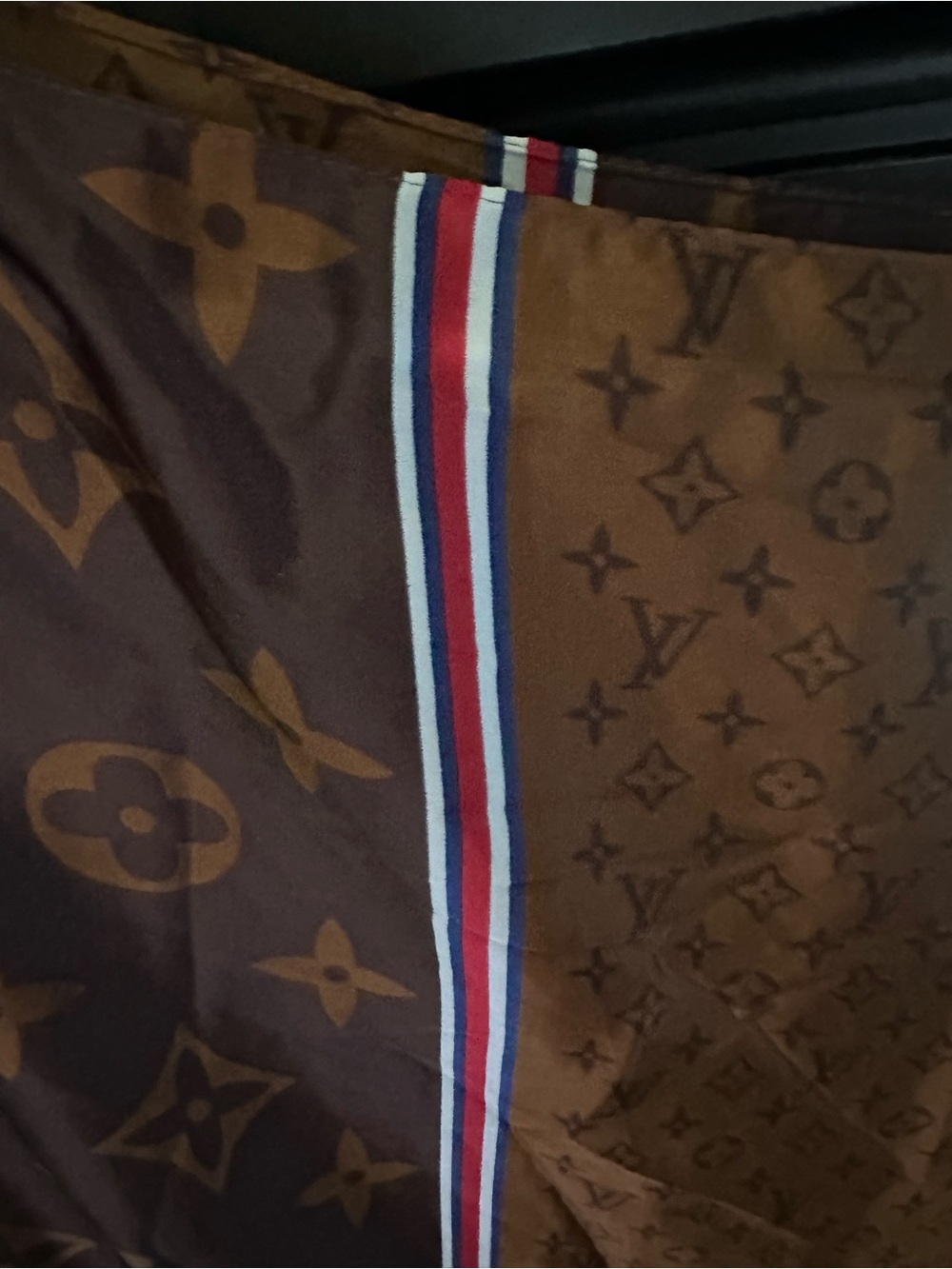 Brown Two-Tone Monogram Silk swimsuit, cover-up/moo moo with Red-White-Blue Trim - Picture 4 of 7